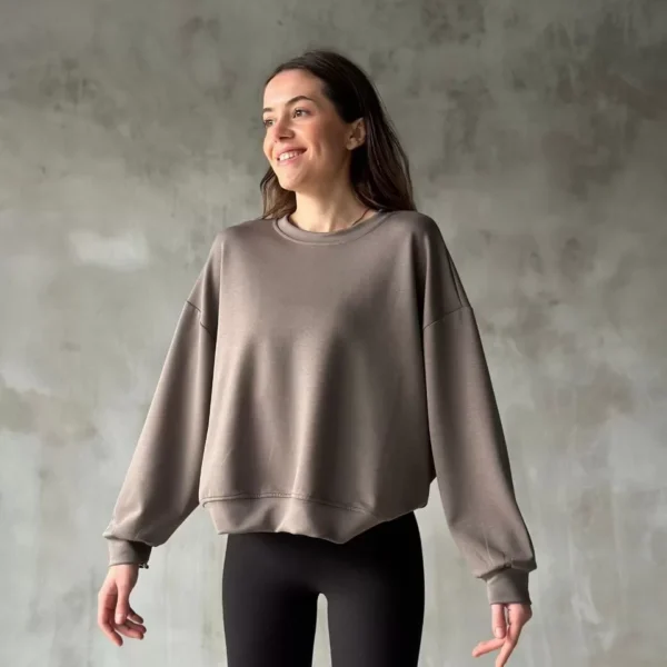 Osy Modal Yumuşak dokulu Kumaş Bisiklet Yaka Oversize Sweatshirt - Gri