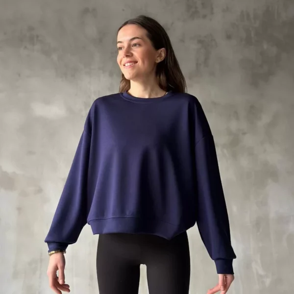 Osy Modal Yumuşak dokulu Kumaş Bisiklet Yaka Oversize Sweatshirt - Lacivert