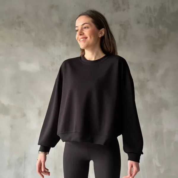 Osy Modal Yumuşak dokulu Kumaş Bisiklet Yaka Oversize Sweatshirt - Siyah