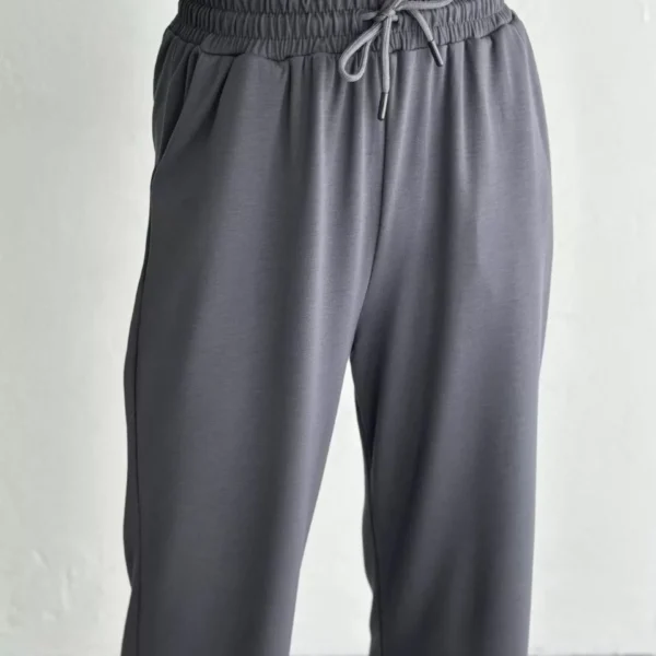 Osy Modal Yumuşak Dokulu Kumaş Kısa Kollu Yakalı T-shirt Pantalon ikili Takım- Antrasit