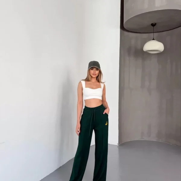 Osy Modal Yumuşak Dokulu Kumaş Nakış işlemeli Rahat Bol Paça Eşofman Pantalon - Haki