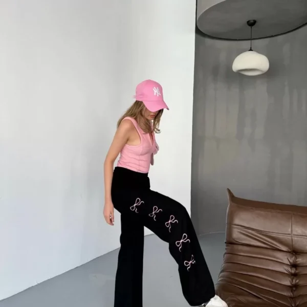 Osy Modal Yumuşak Dokulu Kumaş Nakış işlemeli Rahat Bol Paça Eşofman Pantalon - Siyah