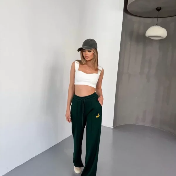 Osy Modal Yumuşak Dokulu Kumaş Nakış işlemeli Rahat Bol Paça Eşofman Pantalon - Siyah