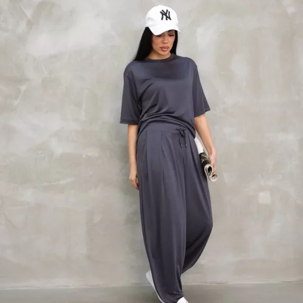 Osy Modal Yumuşak Dokulu Kumaş Oversize Bisiklet Yaka T-shirt Jogger Eşofman Altı Eşofman Takımı - Antrasit