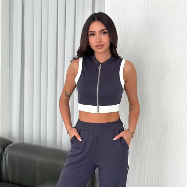 Osy Modal Yumuşak Dokulu Kumaş Tam Fermuarlı Crop Pantalon İkili Takım - Antrasit