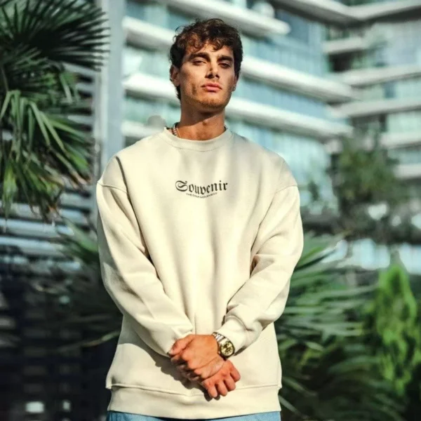 Oversize Bisiklet Yaka Baskılı SweatShirt - Beyaz