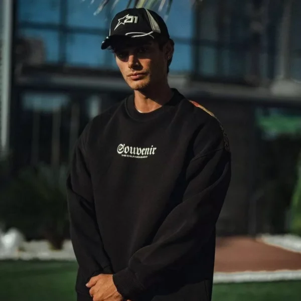 Oversize Bisiklet Yaka Baskılı SweatShirt - Siyah