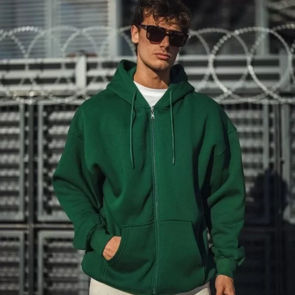 Oversize Tam Fermuarlı Uzun Kol Hırka - Haki