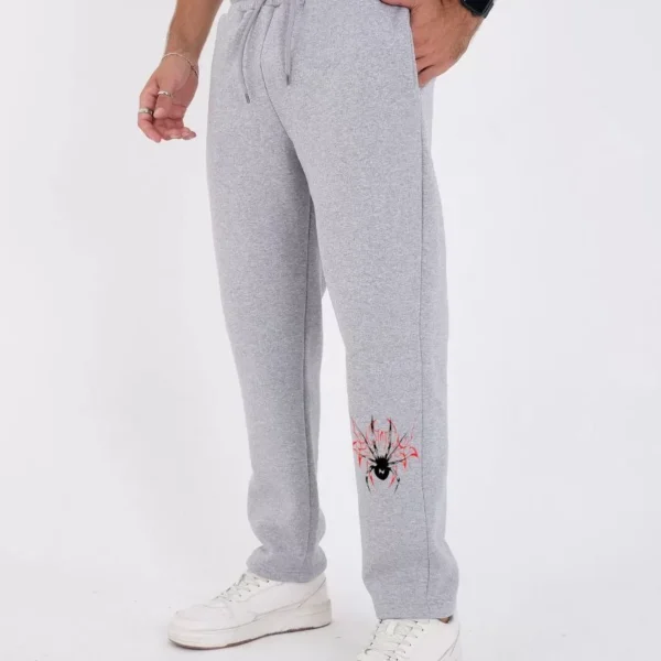 Oversize Üç İplik Baskılı Eşofman Pantolon - Gri