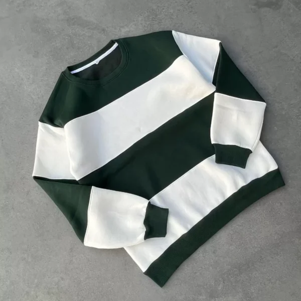 Parçalı Bisiklet Yaka Baskılı SweatShirt - Yeşil