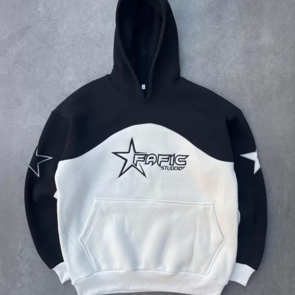Parçalı Nakış İşlemelı Kapüşonlu SweatShirt - Siyah