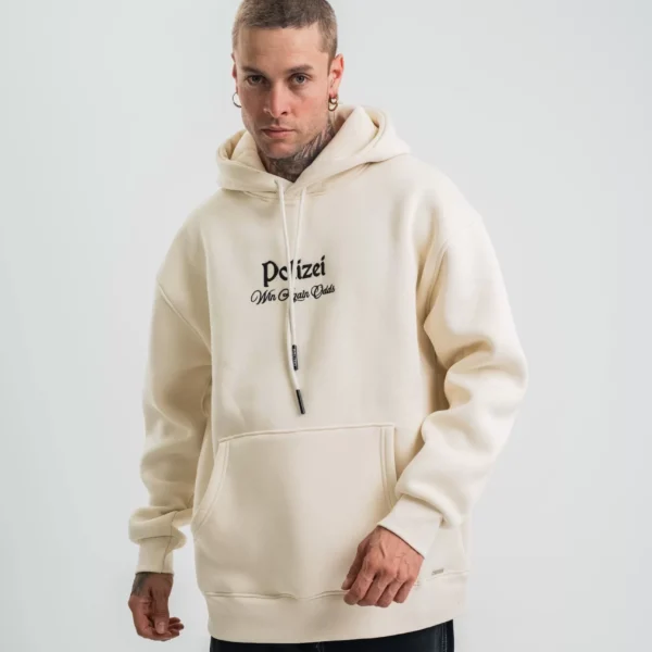 Üç İplik Kapşonlu Dijital Patchli SweatShirt - Krem