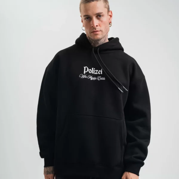 Üç İplik Kapşonlu Dijital Patchli SweatShirt - Siyah