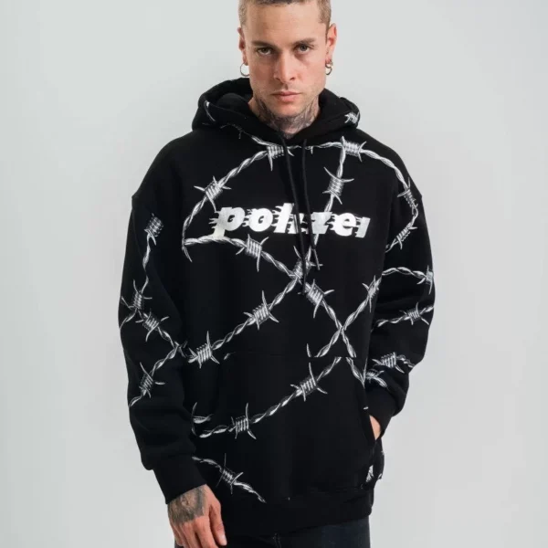Unisex Kapşonlu Varak ve Pano Baskılı SweatShirt- Siyah