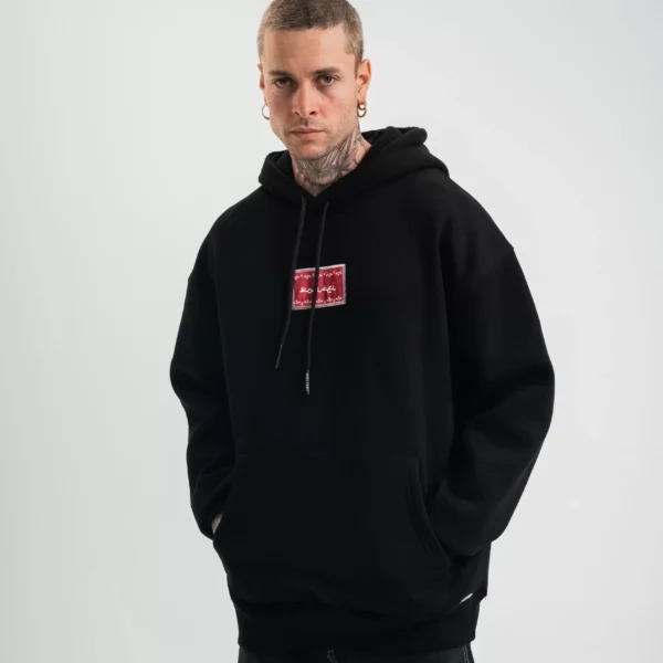 Double Oversize Kapşonlu Dijital Patchli SweatShirt - Siyah