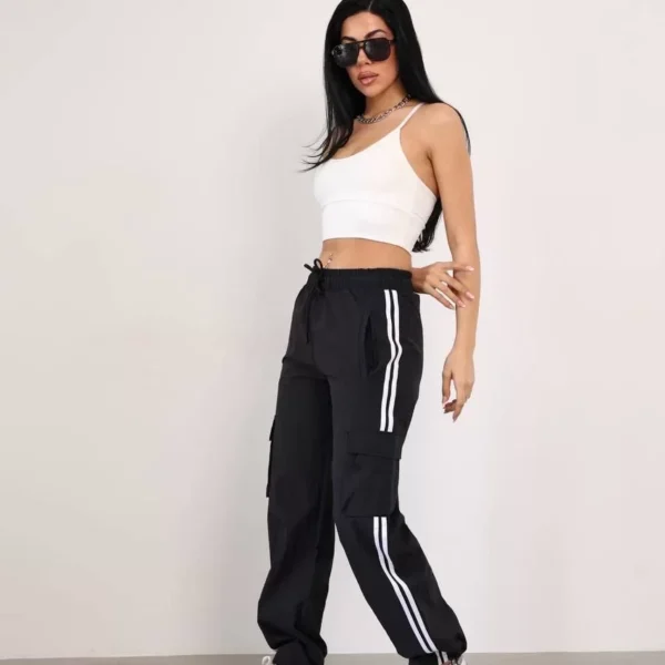 Paraşüt Kumaş Kargo Ceplı Baggy Eşofman - Siyah