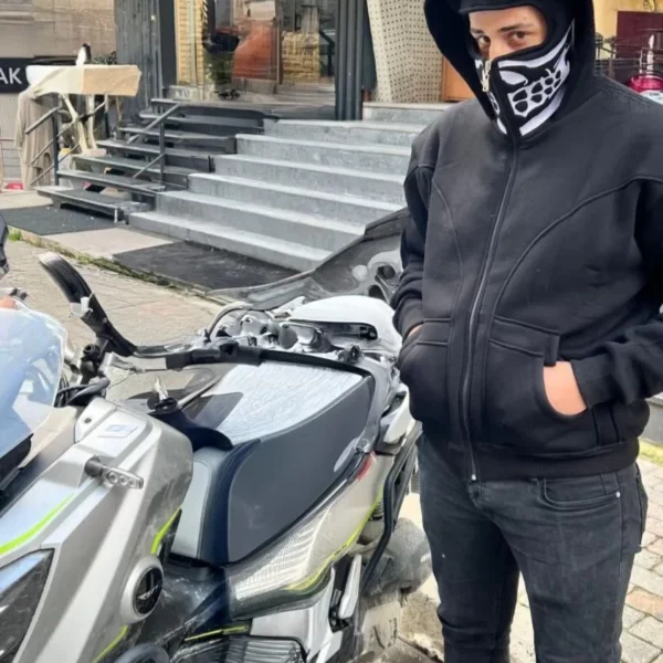Samuray Kapşonlu ZIP Fermuarlı Çift Kapşonlu Nakışlı SweatShirt- Siyah