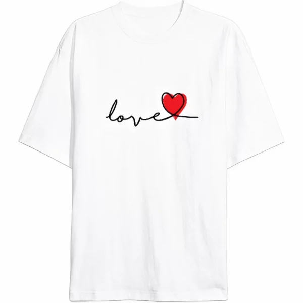 Sevgililer Günü İçin Özel Tasarım Love Baskılı T-shirt - Beyaz