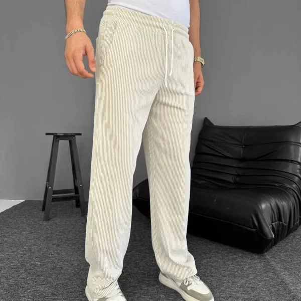 Su Yolu Çizgili Cepli Pantalon Yazlık - Bej