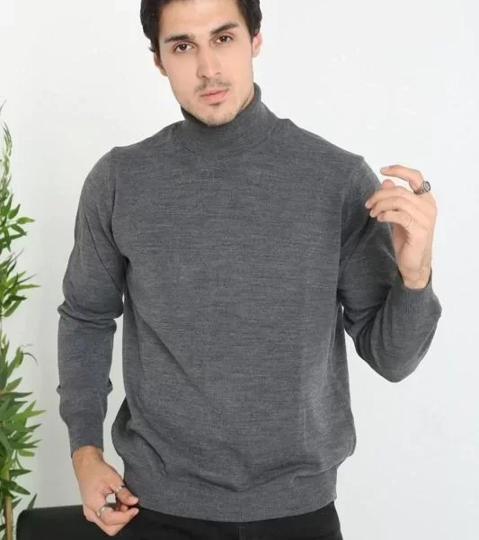 Unisex Tam Boğazlı Balıkçı Yaka Dokuma Triko - Füme