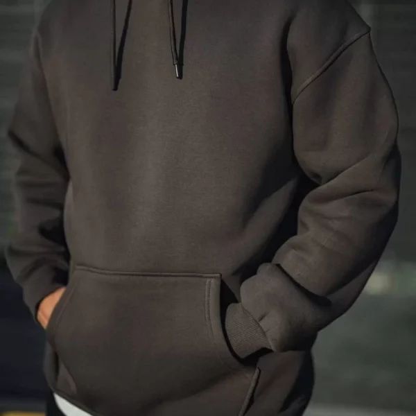 Üç İplik Penye Kapşonlu Basic SweatShirt - Füme