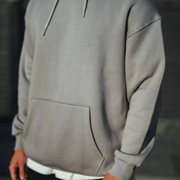Üç İplik Penye Kapşonlu Basic SweatShirt - Boyalı Gri