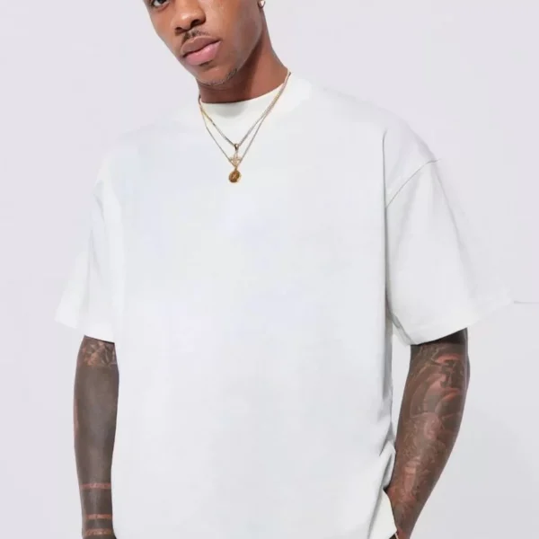 Unisex Basic Bisiklet Yaka Oversize T-Shirt - Beyaz