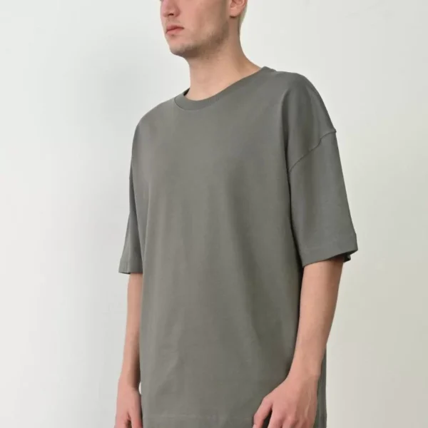 Unisex Basic Bisiklet Yaka Oversize T-Shirt - Füme