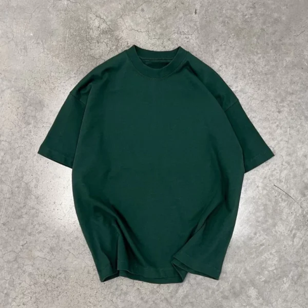 Unisex Basic Bisiklet Yaka Oversize T-Shirt - Haki