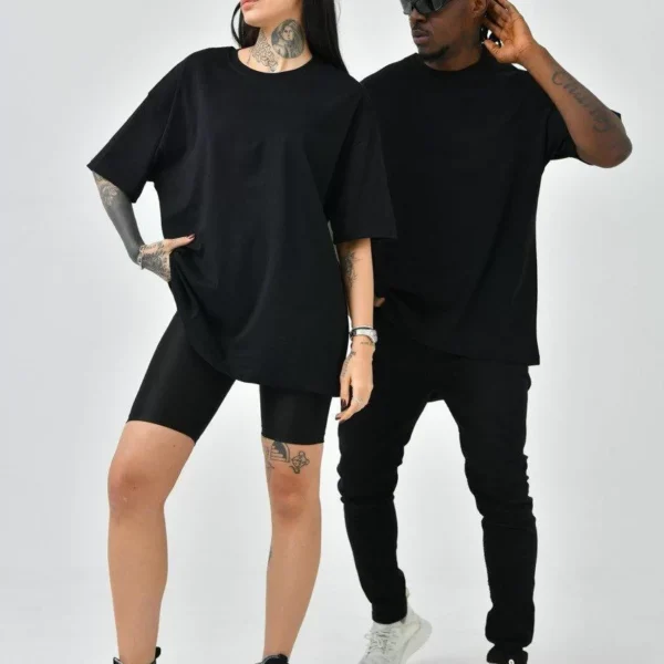 Unisex Basic Bisiklet Yaka Oversize T-Shirt - Siyah