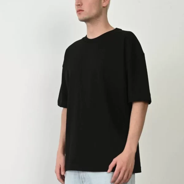 Unisex Basic Bisiklet Yaka Oversize T-Shirt - Siyah