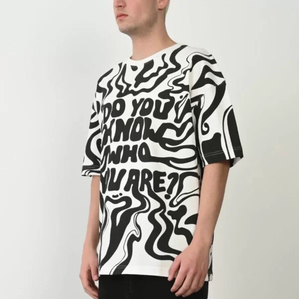 Unisex Baskılı Bisiklet Yaka Oversize T-Shirt - Beyaz
