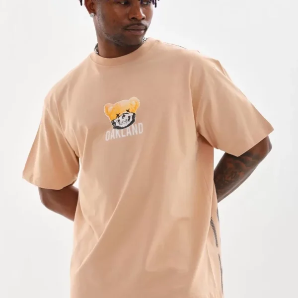 Unisex Baskılı Oversize T-Shirt - Bej