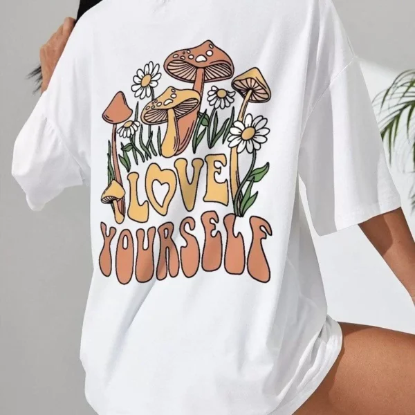 Unisex Baskılı Oversize T-Shirt - Beyaz