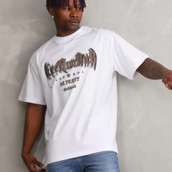 Unisex Baskılı Oversize T-Shirt - Beyaz