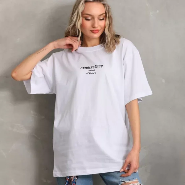 Unisex Baskılı Oversize T-Shirt - Beyaz