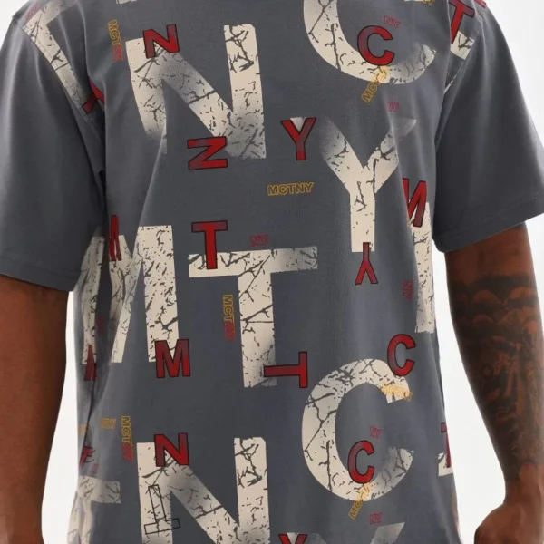 Unisex Baskılı Oversize T-Shirt - Füme