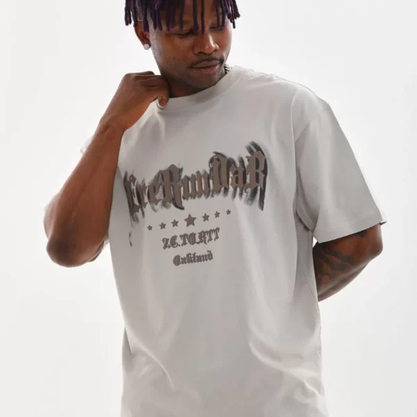 Unisex Baskılı Oversize T-Shirt - Gri