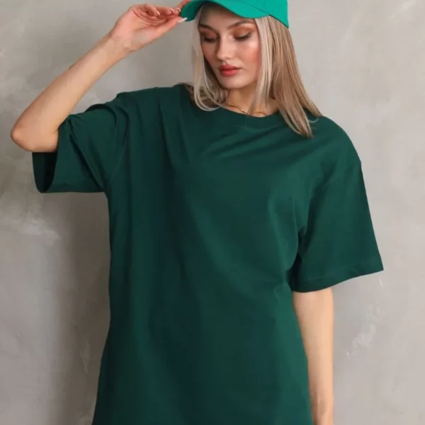 Unisex Bisiklet Yaka 20/1 Düz Oversize T-Shirt - Yeşil