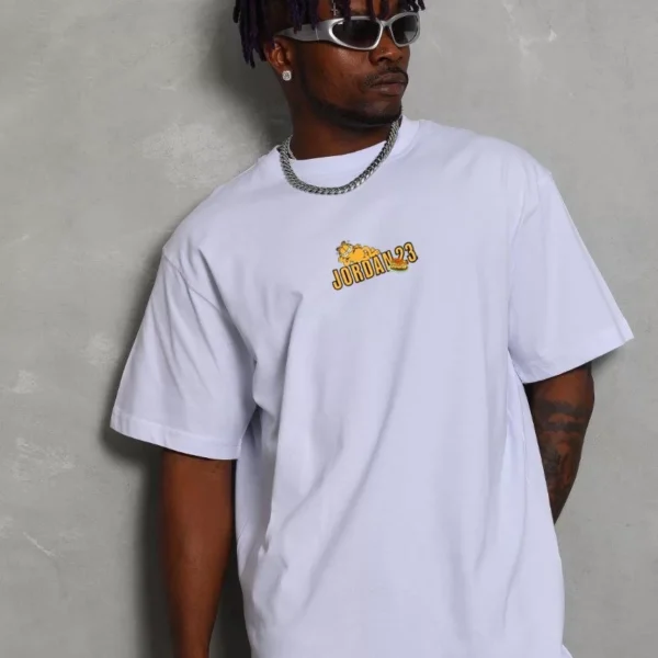 Unisex Bisiklet Yaka Baskılı Oversize T-Shirt - Beyaz