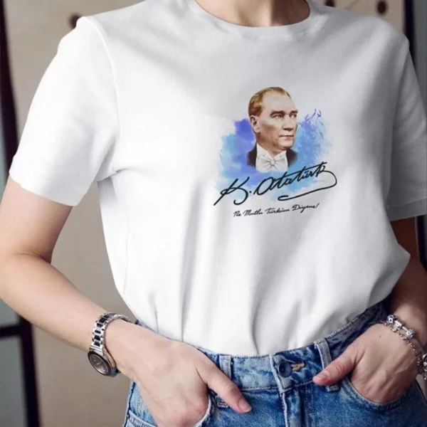 Unisex Bisiklet Yaka Baskılı Oversize T-Shirt - Beyaz