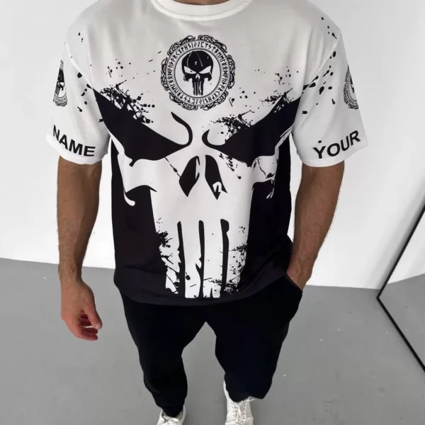 Unisex Bisiklet Yaka Baskılı Oversize T-Shirt - Beyaz