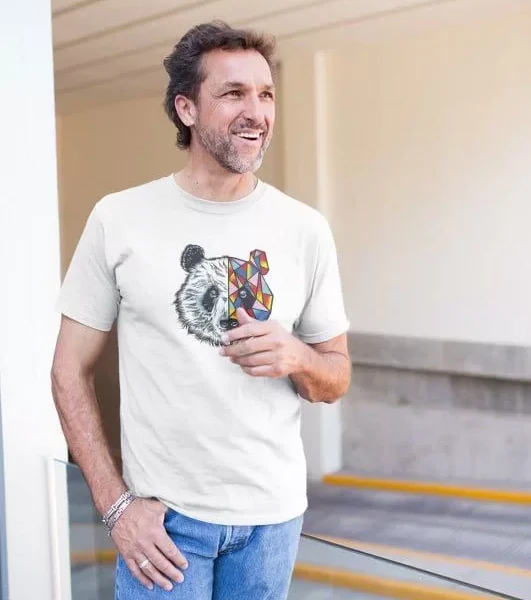Erkek Bisiklet Yaka Baskılı Oversize T-Shirt - Beyaz