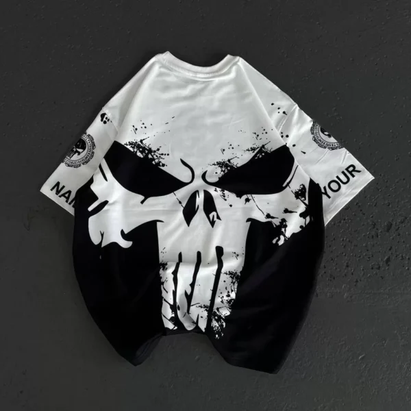 Unisex Bisiklet Yaka Baskılı Oversize T-Shirt - Beyaz