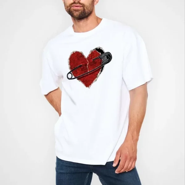 Unisex Bisiklet Yaka Baskılı Oversize T-Shirt - Beyaz