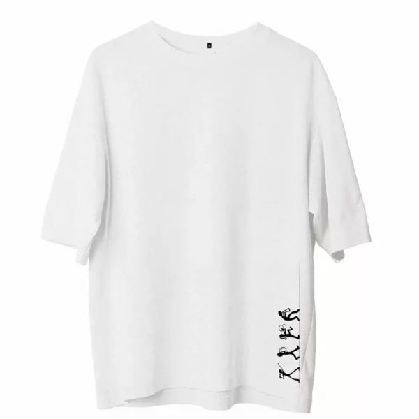Unisex Bisiklet Yaka Baskılı Oversize T-Shirt - Beyaz