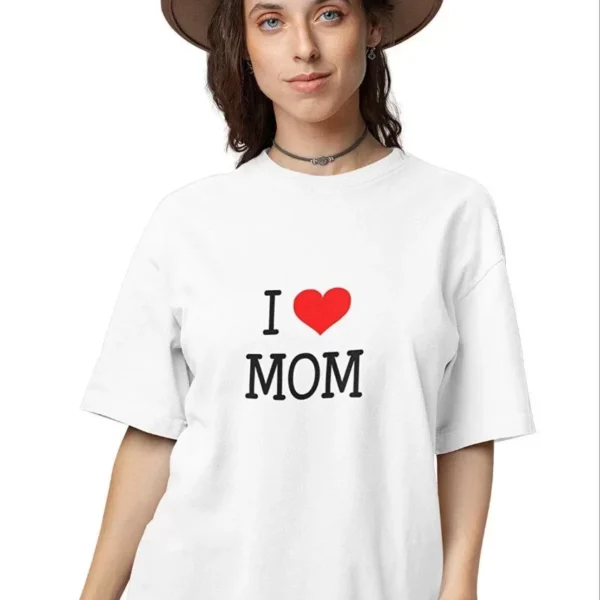 Unisex Bisiklet Yaka Baskılı Oversize T-Shirt - Beyaz