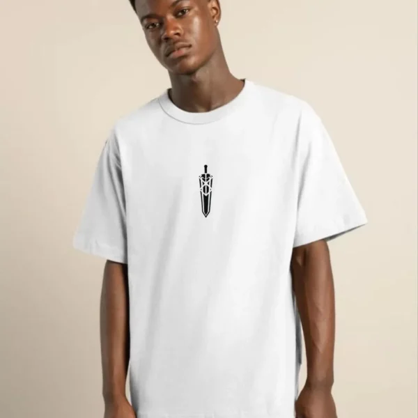 Unisex Bisiklet Yaka Baskılı Oversize T-Shirt - Beyaz