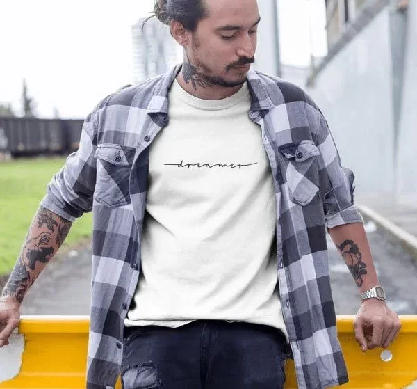 Erkek Bisiklet Yaka Baskılı Oversize T-Shirt - Beyaz