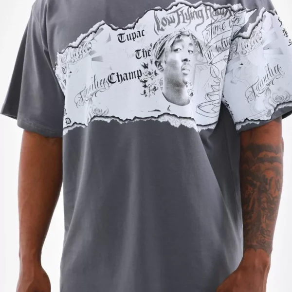 Unisex Bisiklet Yaka Baskılı Oversize T-Shirt - Gri